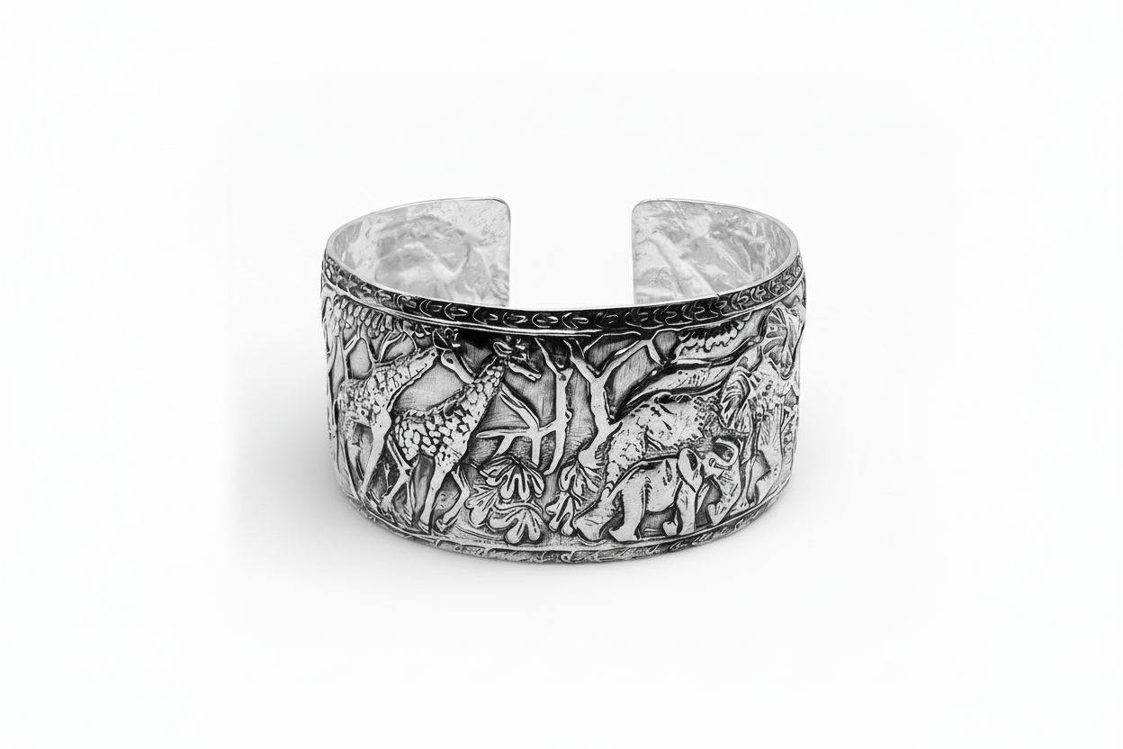 safari silver jewellery elephants giraffes cuff bangle handmade nottingham
