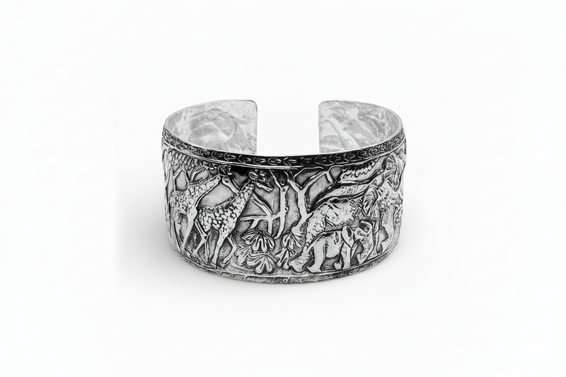 safari silver jewellery elephants giraffes cuff bangle handmade nottingham