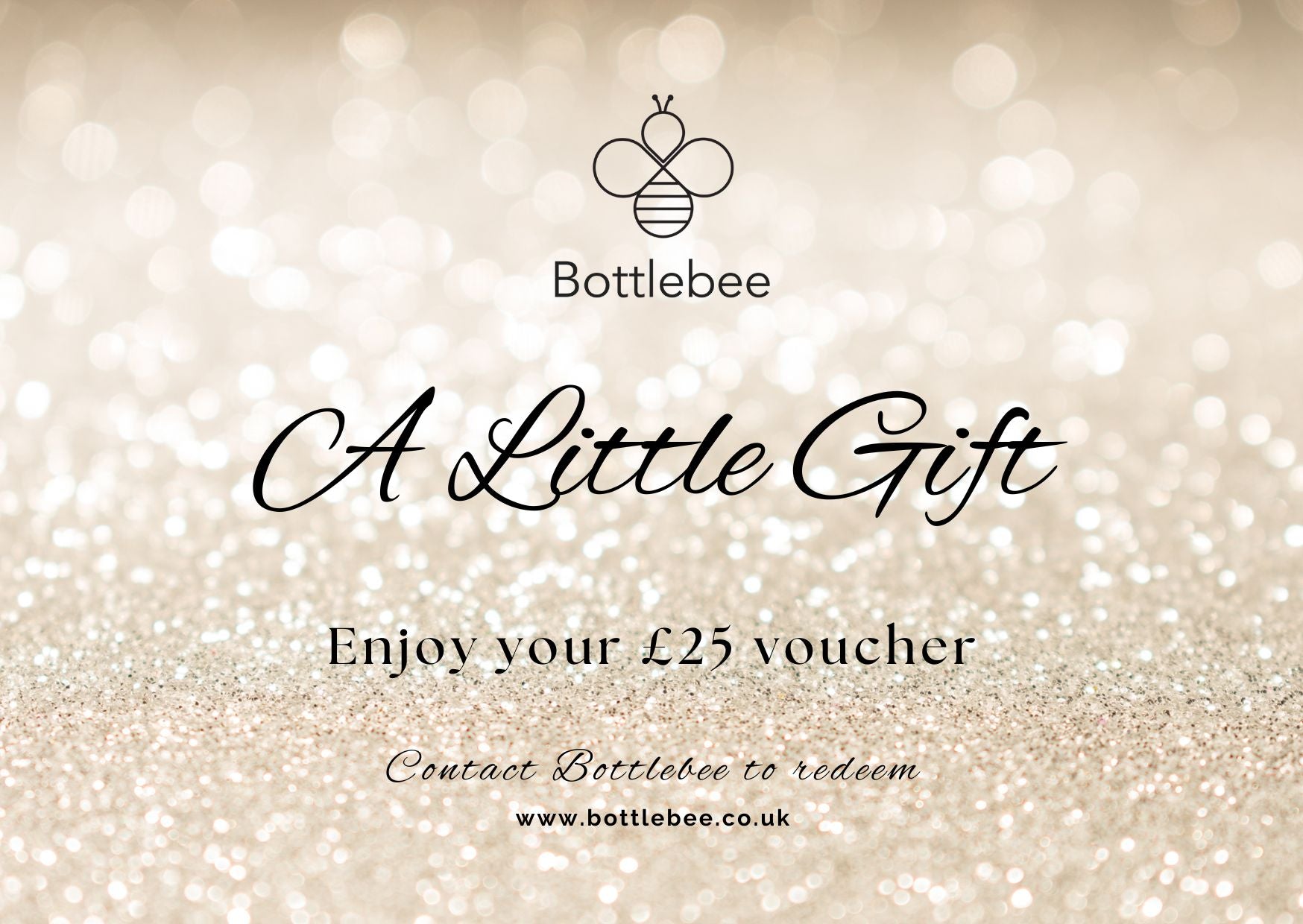 Bottlebee jewellery gift card with a glittery background, jewellery is handmade by a small ethnic goldsmith jeweller called Bottlebee in Nottingham sustainable gold and silver jewellery