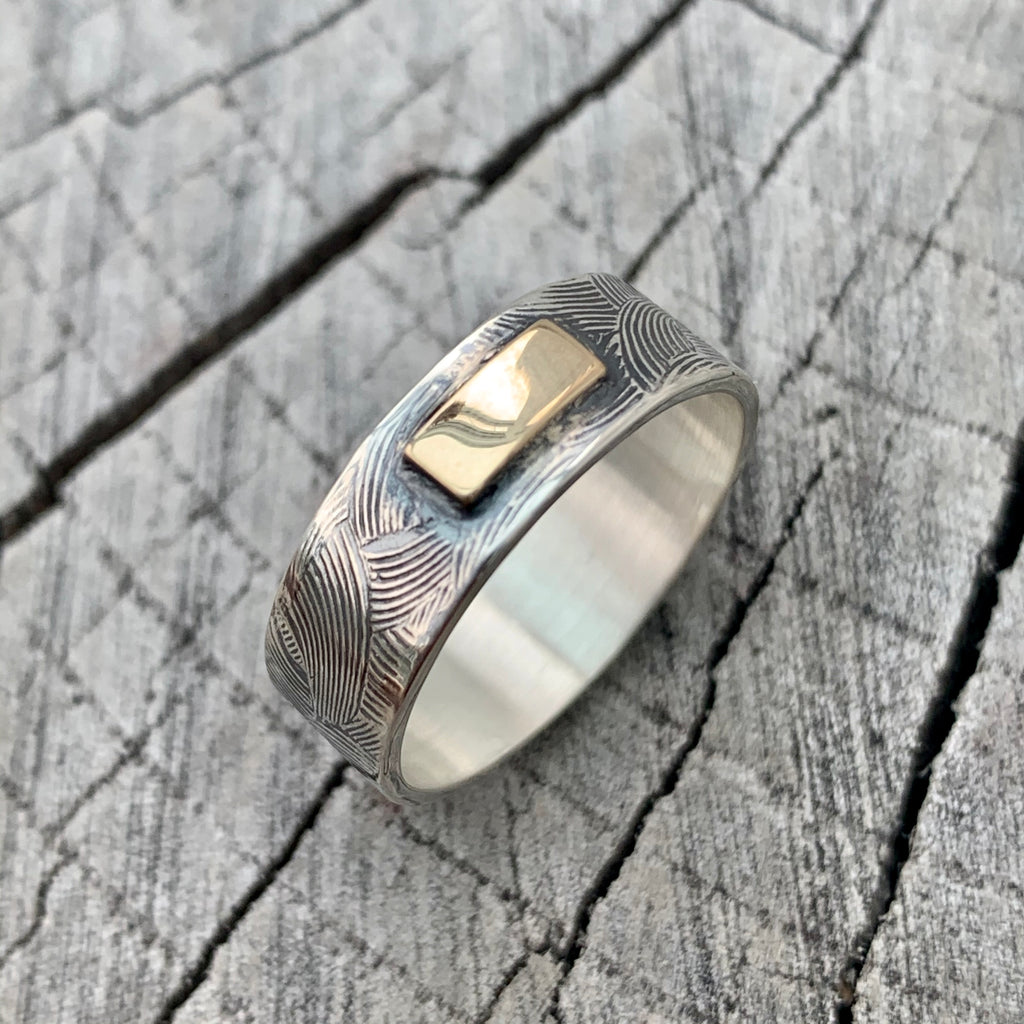 'A Block Of Sun' Sterling Silver And 9ct Gold Bar Ring - Size N/12
