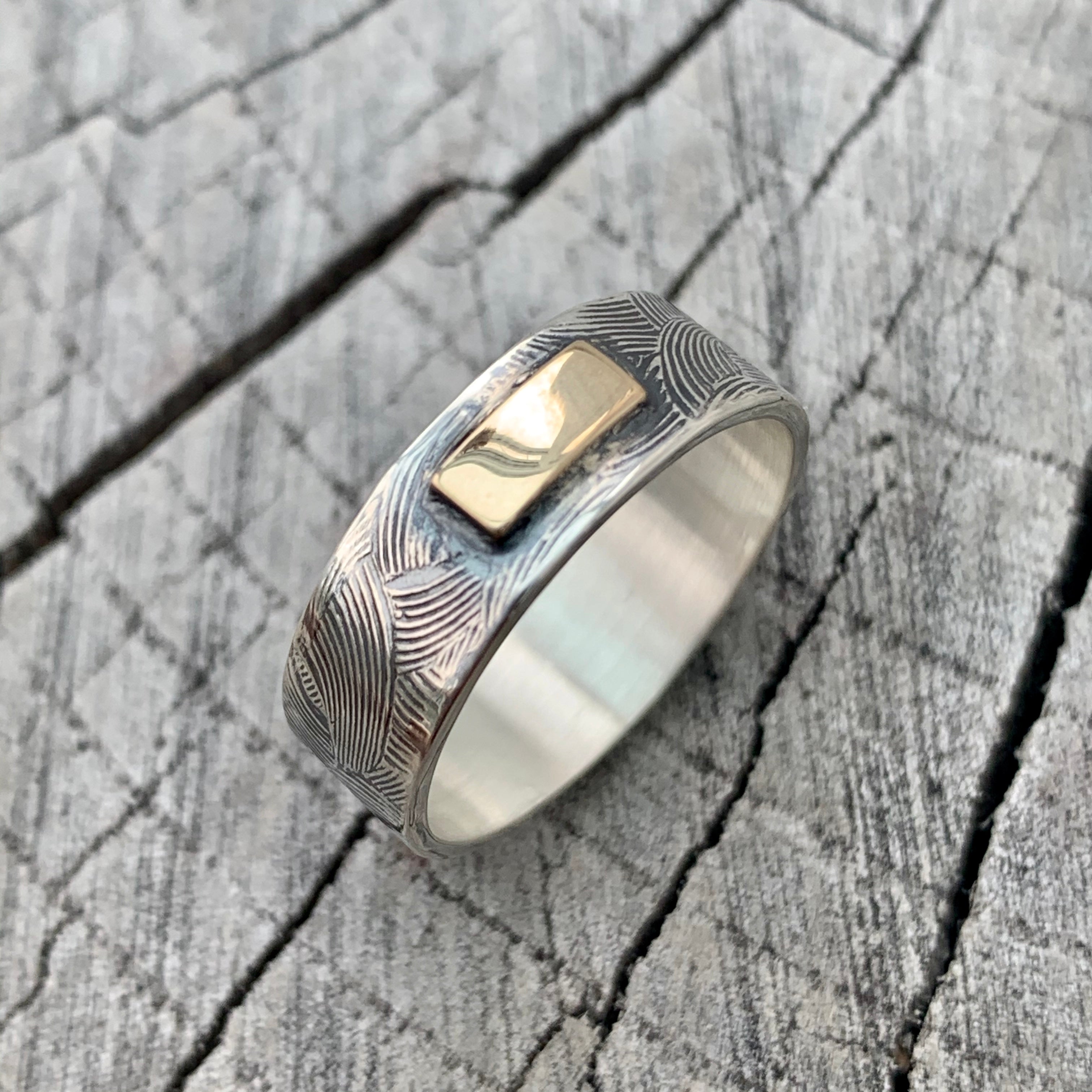'A Block Of Sun' Sterling Silver And 9ct Gold Bar Ring - Size N/12
