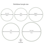 Bottlebee handmade jewellery in Nottingham showing bangle size chart with measurements for different sizes