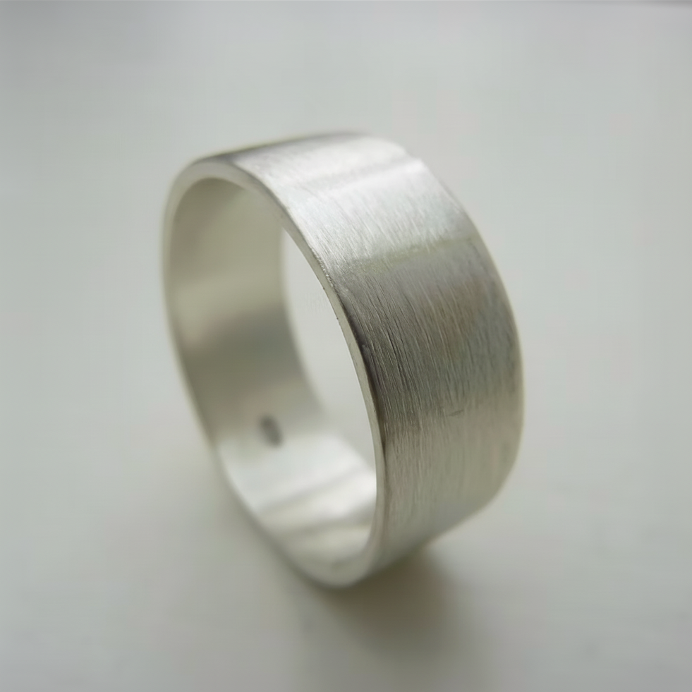 Handmade ethical sterling silver wedding band for man woman made in Nottingham by Bottlebee