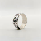 Sterling silver wedding ring set couples in an art deco design, the wedding band is handmade by Bottlebee who makes sustainable bespoke jewellery in Nottingham