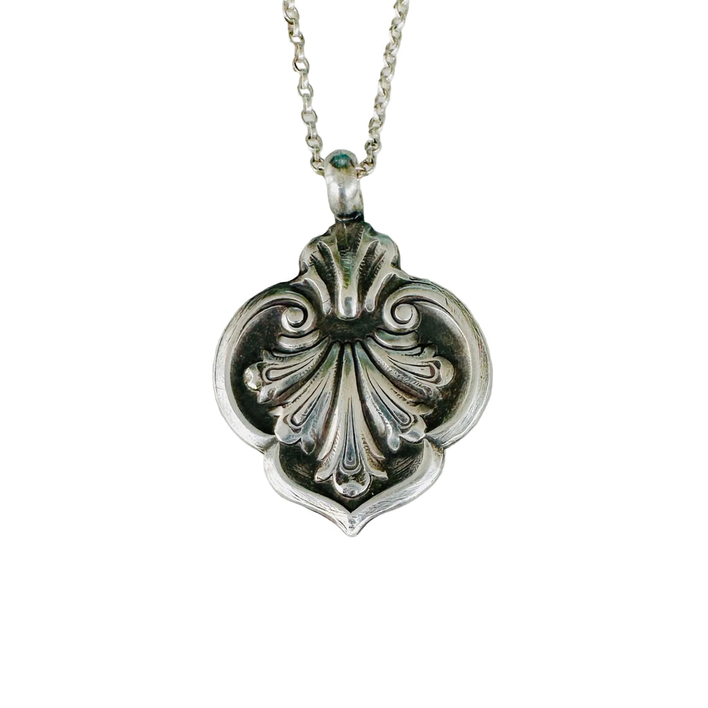 Silver fleur-de-lys sterling silver pendant necklace handmade by Bottlebee in Nottingham sustainable bespoke jewellery