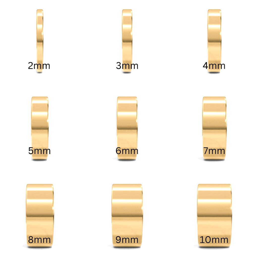 different thickness of solid gold wedding rings bands, handmade sustainable in Nottingham