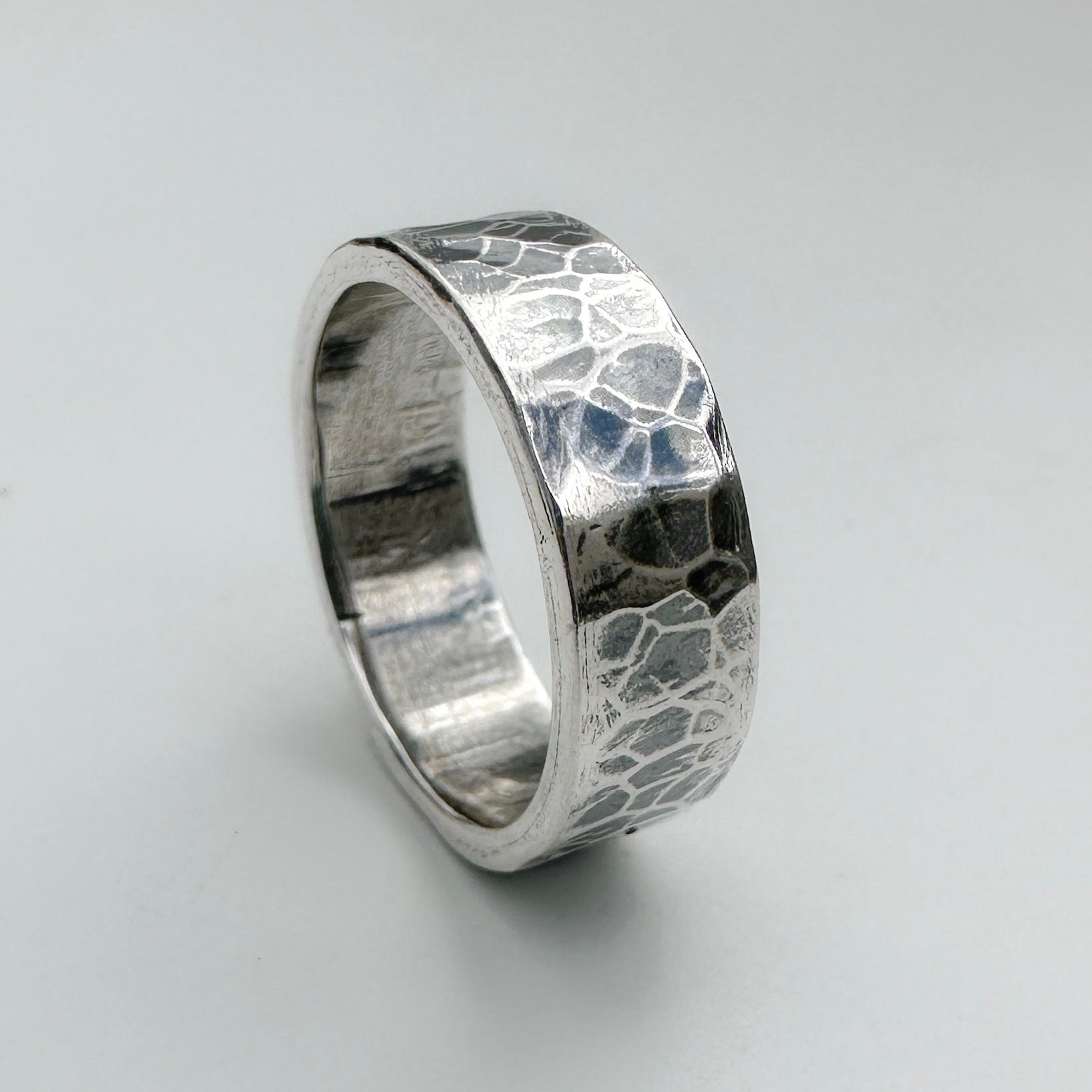 'Hammered' Sterling Silver Wedding Ring For Man Or Woman - 6mm Wide