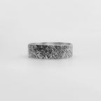 Sterling 925 sliver unique wedding band for man or woman with a hatched pattern made by Bottlebee in Nottingham with sustainable solid silver