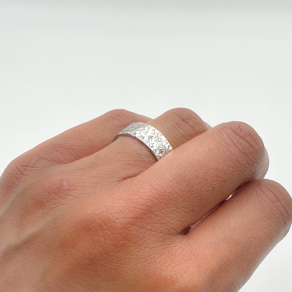 'Hatched' Sterling Silver Wedding Ring For Man Or Woman- 6mm Wide