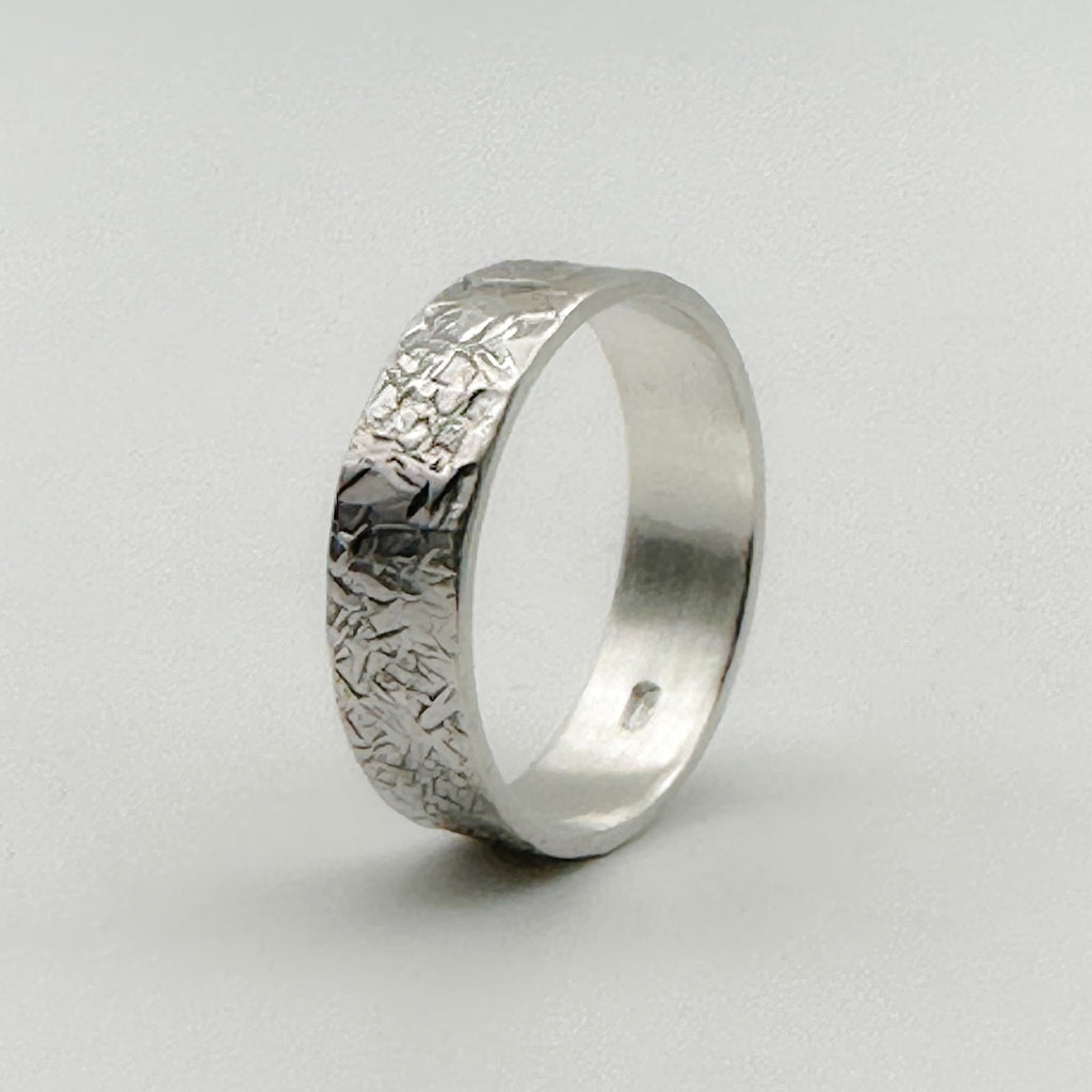'Hatched' Sterling Silver Wedding Ring For Man Or Woman- 6mm Wide