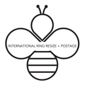 International ring resize and postage logo for bespoke jewellery handmade in Nottingham by Bottlebee who is a jeweller that makes sustainable silver and gold jewellery