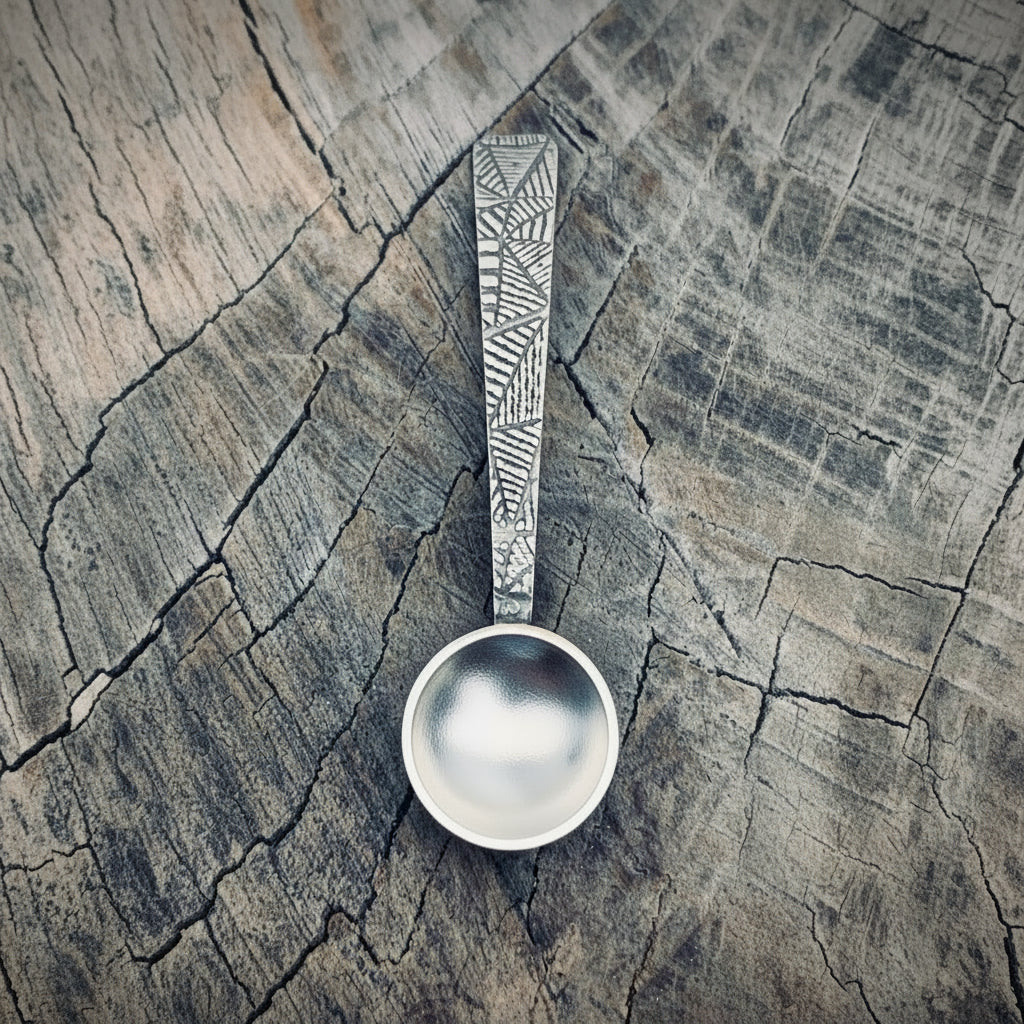 sterling silver christening baptism spoon for godson goddaughter with engraved design on a textured surface