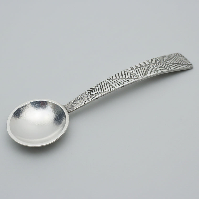 solid sterling silver housewarming gift christening baptism spoon for godson goddaughter with patterned design hamdmade in Nottingham