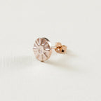 single gold patterned earring for man handmade by a small business called Bottlebee in Nottingham who makes sustainable gold and silver jewellery