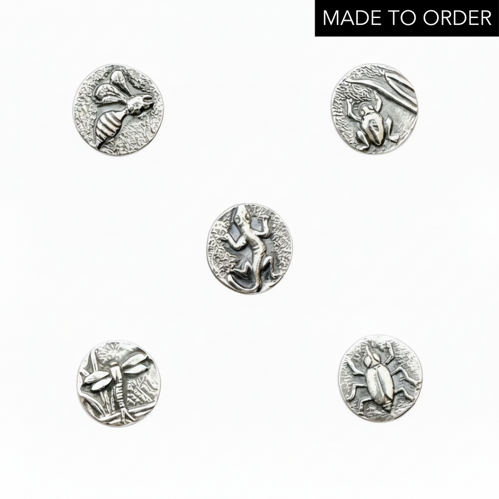 Sustainable bespoke handmade insect jewellery in sterling silver and gold made by Bottlebee in Nottingham