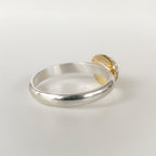 Back view of silver ring with a gold accent alternative engagement ring on a light grey background