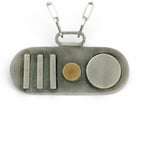 Oxidised sterling silver and gold necklace with silver paperclip chain handmade in nottingham by bottlebee bespoke sustainable