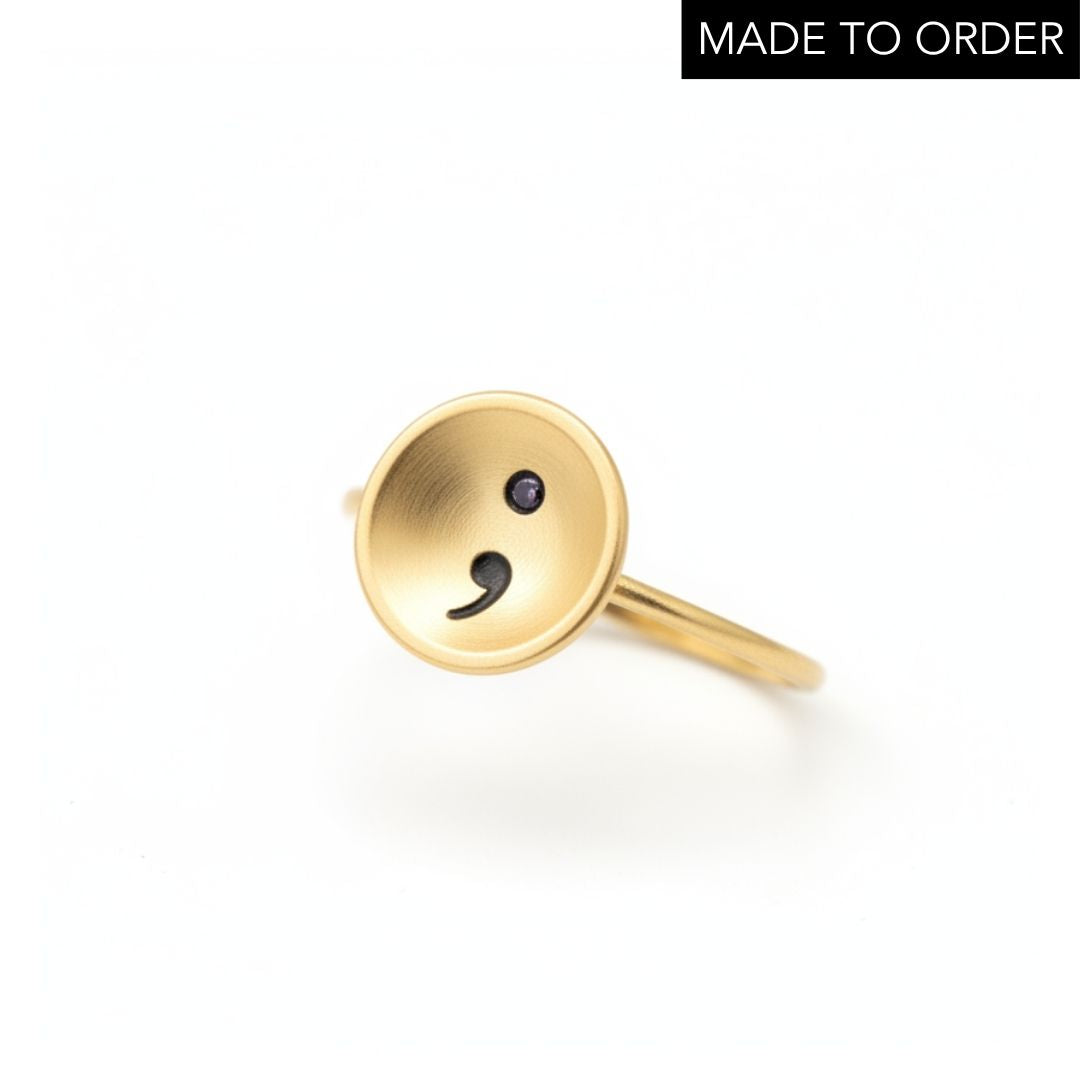 'Strength' Sterling Silver Or Gold Semi-Colon Ring