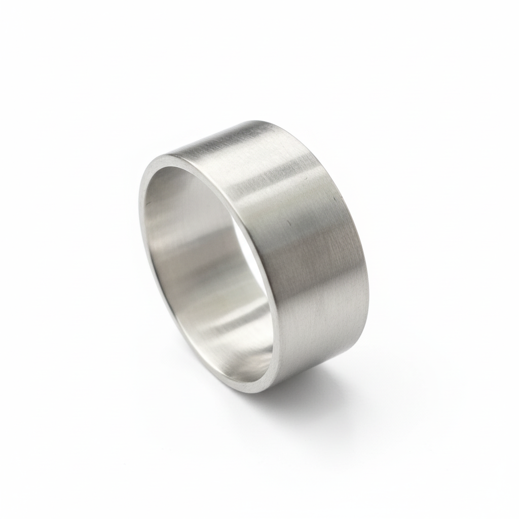 Brushed handmade sustainable sterling silver wedding band for man woman made in Nottingham by Bottlebee