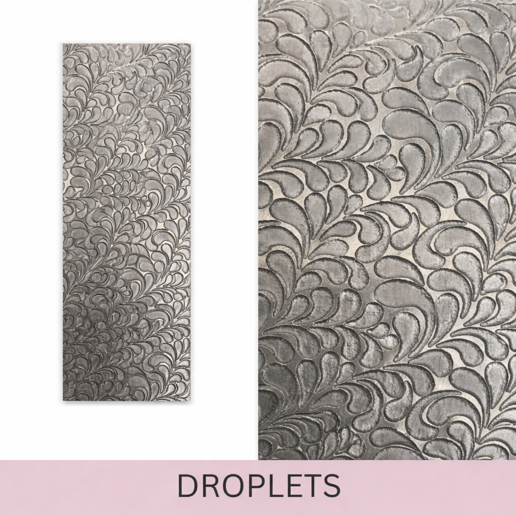 steel pattern texture plate with a droplet design used by Bottlebee in Nottingham to make sustainable and bespoke silver and gold jewellery