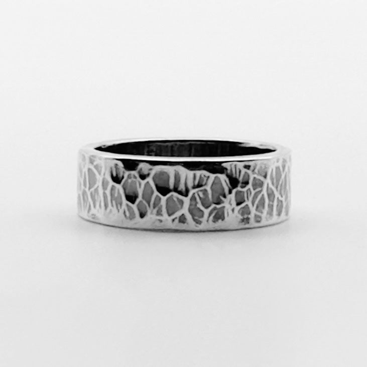 'Hammered' Sterling Silver Wedding Ring For Man Or Woman - 6mm Wide