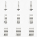 Solid sterling silver wedding ring thickness es ranging from 2mm to 10mm on a while background 