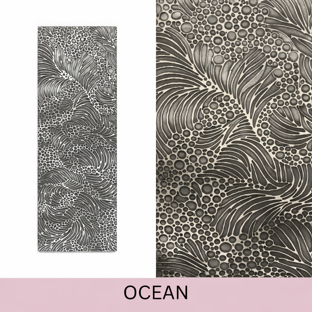 steel pattern texture plate with a ocean like design used by Bottlebee in Nottingham to make sustainable and bespoke silver and gold jewellery